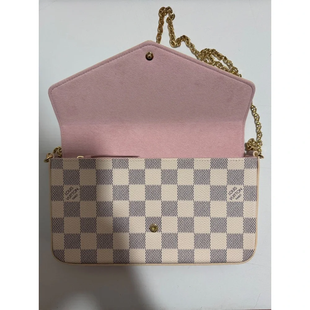 Louis Vuitton Felicie Pochette Damier Azur Rose Ballerine Crossbody Bag N63106